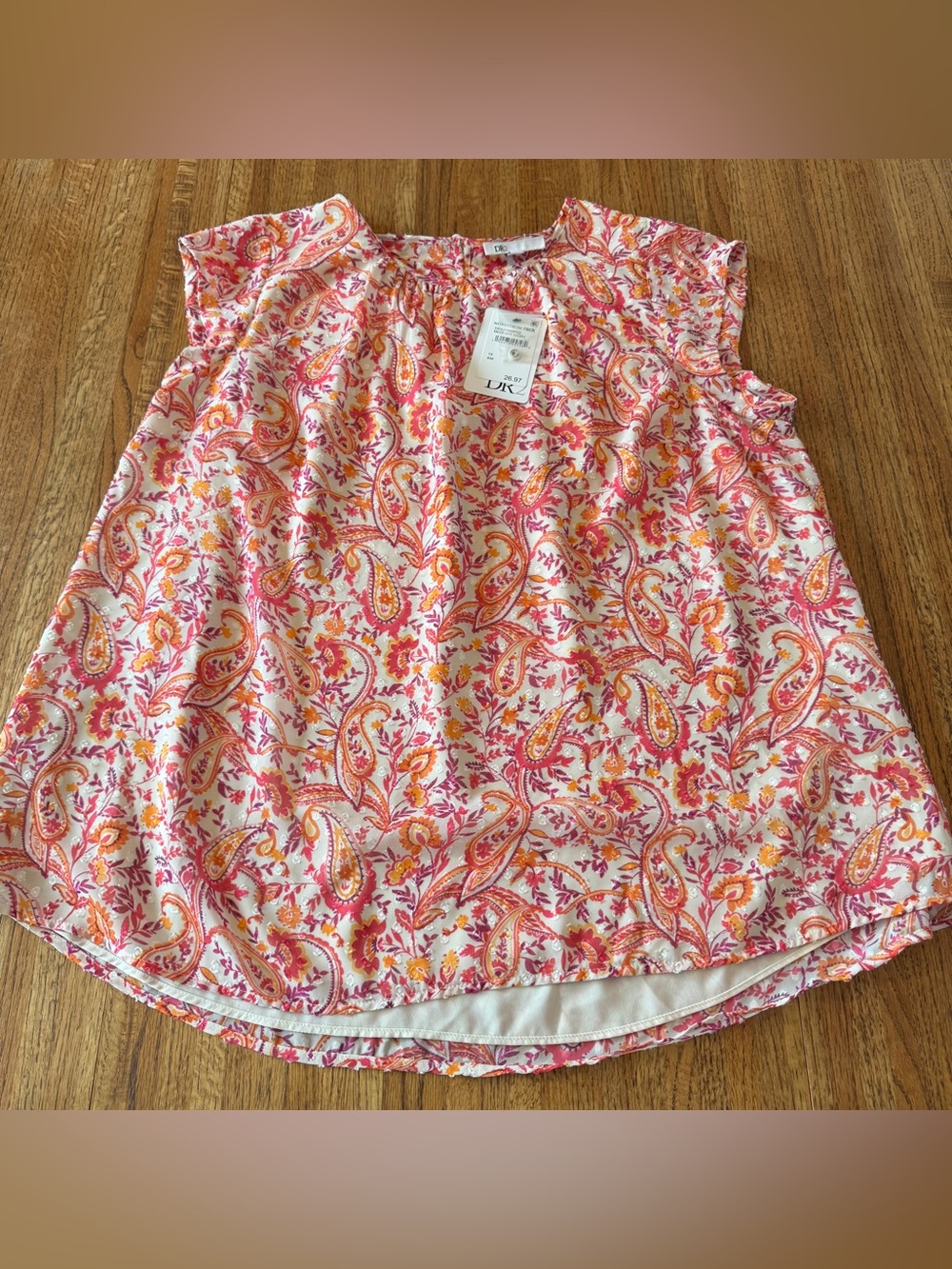 NWT DR2 Paisley Sleeveless Blouse 1X Ant Ivory Plus Size
